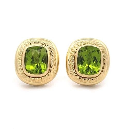 DAVID YURMAN 18K PERIDOT YELLOW GOLD NOBLESSE OVAL CABLE HUGGIE EARRINGS: DAVID YURMAN 18K PERIDOT YELLOW GOLD NOBLESSE OVAL CABLE HUGGIE EARRINGS This beautiful authentic pair of earrings are by David Yurman from his Noblesse Collection. They are crafted from 18k yellow go