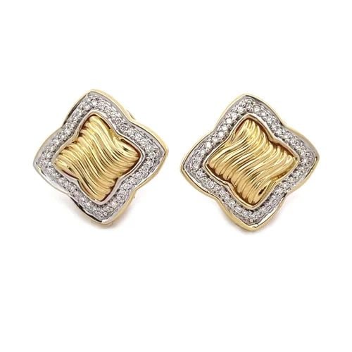 DAVID YURMAN DIAMOND 18K YELLOW GOLD QUATREFOIL HUGGIE EARRINGS: DAVID YURMAN DIAMOND 18K YELLOW GOLD QUATREFOIL HUGGIE EARRINGS From the Quatrefoil Collection by David Yurman, these beautiful authentic earrings are crafted from 18k yellow gold featuring the famous