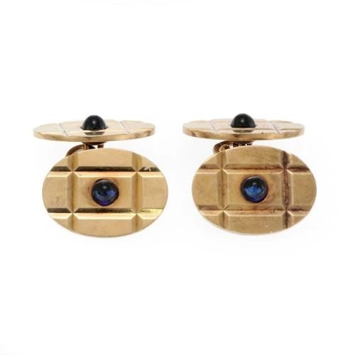 TIFFANY & CO VINTAGE 1.20CT SAPPHIRE 14K GOLD OVAL CUFFLINKS LIQUIDATION (1 of 2)