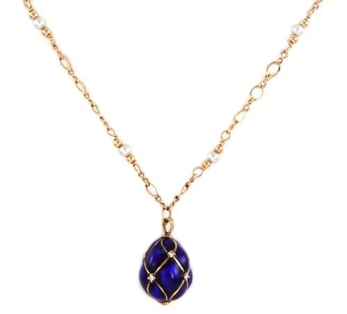 DIAMOND GOLD EGG NECKLACE PEARLS ENAMEL 14K YELLOW PENDANT & CHAIN (1 of 2)
