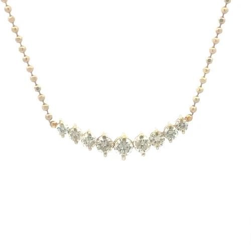 DIAMOND EAST WEST GOLD PENDANT GRADUATED STYLE 18K YELLOW BEAD CHAIN: DIAMOND EAST WEST GOLD PENDANT GRADUATED STYLE 18K YELLOW BEAD CHAIN This is a beautiful diamond pendant and chain necklace, it features a long curved shape pendant East West style with graduated shap