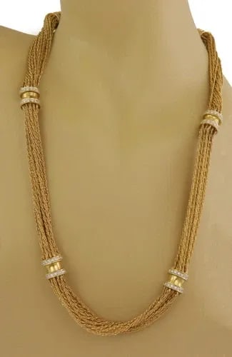 MULTI ROPE CHAIN NECKLACE 18K YELLOW GOLD & DIAMONDS CHANGEABLE 32" 178 GRAMS: MULTI ROPE CHAIN NECKLACE 18K YELLOW GOLD & DIAMONDS CHANGEABLE 32" 178 GRAMS Estate 5ct Diamond 18k Yellow Gold Multi Rope Chain Changeable Necklace Description This is a beautiful 2 parts multi-chai