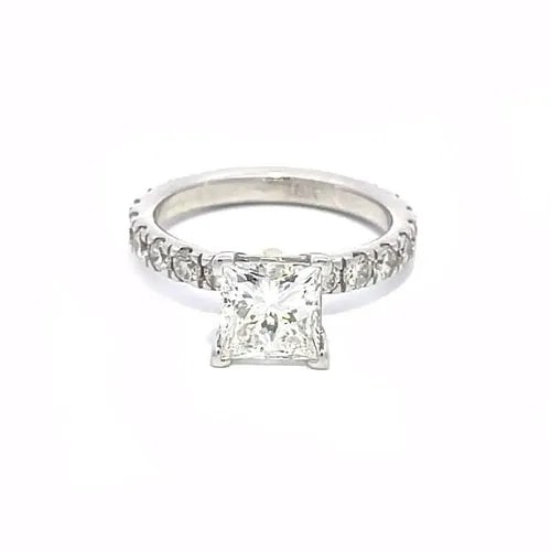 ENGAGEMENT RING PRINCESS CUT DIAMOND 18K WHITE GOLD SOLITAIRE W/ACCENT GIA H-SI1 (1 of 2)