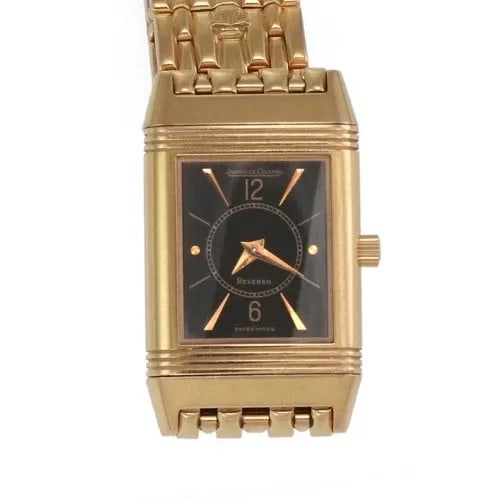 JAEGER-LECOULTRE REVERSO HAND WIND 18K ROSE GOLD BLACK DIAL LADIES WATCH: JAEGER-LECOULTRE REVERSO HAND WIND 18K ROSE GOLD BLACK DIAL LADIES WATCH Jaeger-LeCoultre Reverso Hand Wind 18k Rose Gold Black Dial Ladies Watch Description This is an authentic vintage Jaeger Le Cou