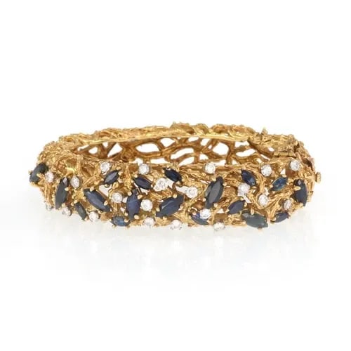 SAPPHIRE BRACELET VINTAGE DIAMOND GOLD 18K YELLOW BANGLE KUTCHINSKY (1 of 2)