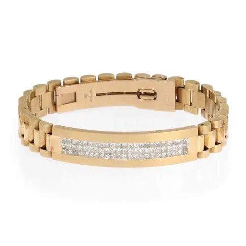 INVISIBLE SET 3.3CT PRINCESS CUT DIAMOND ID BAR 18K GOLD FLEX LINK BRACELET (1 of 2)