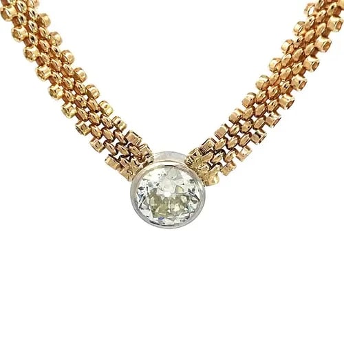 DIAMOND GOLD SOLITAIRE PENDANT OLD MINE CUT 2.92CT 14K TWO TONE NECKLACE (1 of 2)