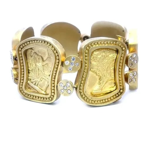 DIAMOND GOLD PANEL BRACELET 14K YELLOW RAISED ROMAN MYTHOLOGICAL FIGURES (1 of 2)