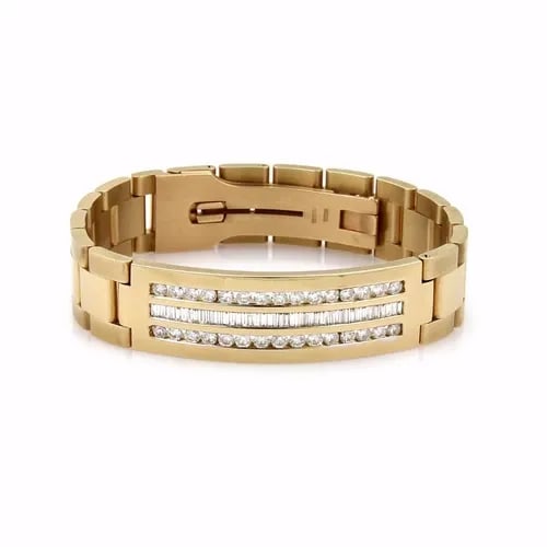 DIAMOND BRACELET MEN'S 14K YELLOW GOLD ID LONG BAR JUBILEE LINK: DIAMOND BRACELET MEN'S 14K YELLOW GOLD ID LONG BAR JUBILEE LINK Men's Diamond 14k Yellow Gold Long Bar Jubilee Link Bracelet This is an eye-catching men's bracelet, it is crafted from 14k yellow gold 