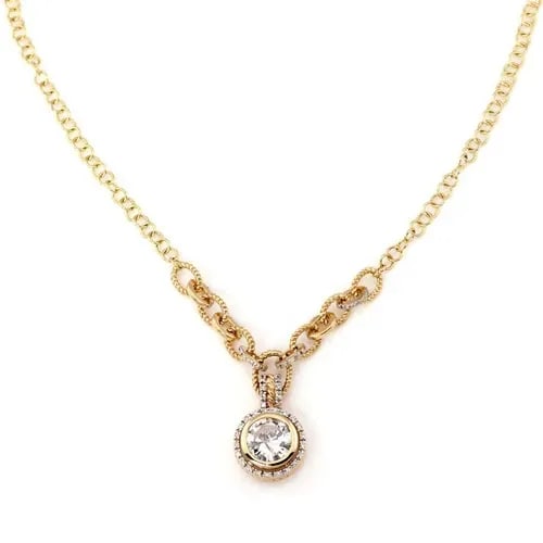 ESTATE 1.92CT SOLITAIRE DIAMOND W/ACCENT 14K GOLD ROUND PENDANT & CHAIN (1 of 2)
