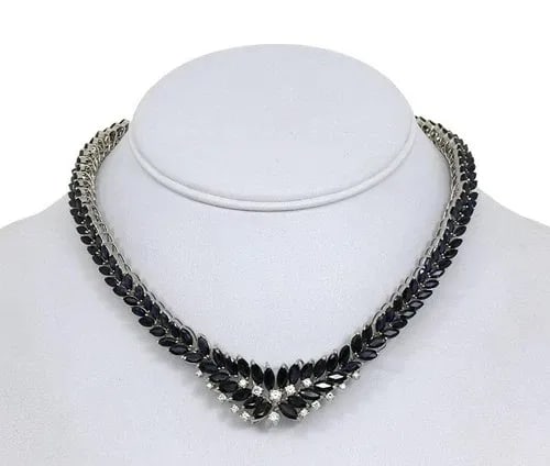 DIAMOND SAPPHIRE GOLD NECKLACE 18K WHITE FLORAL GRADUATED COLLAR STYLE (1 of 2)