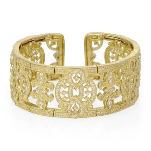 JUDITH RIPKA 3.00CT DIAMOND 18K YELLOW GOLD FLEUR DE LIS WIDE CUFF BRACELET (1 of 2)
