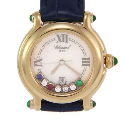 CHOPARD HAPPY SPORT 18K GOLD DIAMOND, RUBY, EMERALD & SAPPHIRE LADIES WATCH (1 of 2)