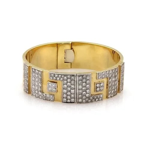 DIAMOND GOLD BRACELET 18K TWO TONE HEAVY WIDE FLEX OPEN BAND 73GRAMS (1 of 2)