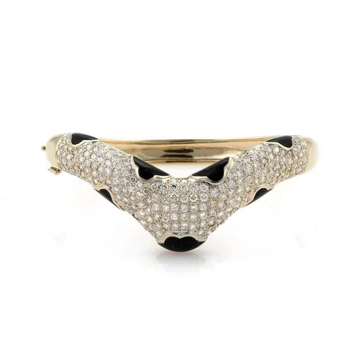 DIAMOND 3.75CT ENAMEL 18K YELLOW GOLD V SHAPE BANGLE BRACELET (1 of 2)