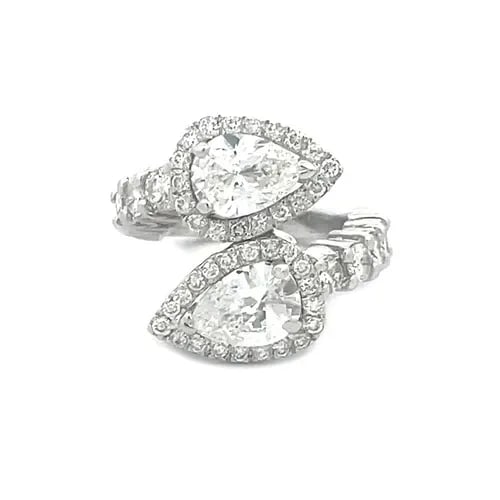 DIAMOND GOLD BYPASS RING 3 CARAT PEAR SHAPE 17K WHITE HALO STYLE (1 of 2)