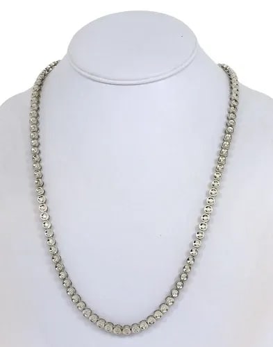 DIAMOND NECKLACE 14K WHITE GOLD ROUND LINK 30.25" LONG BEZEL SET (1 of 2)