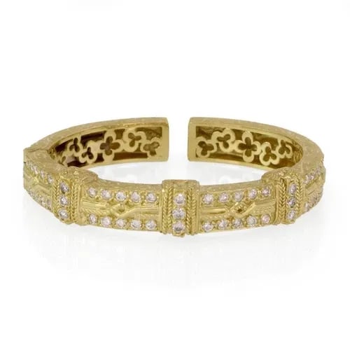 STAMBOLIAN BRACELET 2.4CT DIAMOND 18K YELLOW GOLD FLORAL CUFF: STAMBOLIAN BRACELET 2.4CT DIAMOND 18K YELLOW GOLD FLORAL CUFF Stambolian Designer 2.4ct Diamond 18k Yellow Gold Floral Cuff Bracelet Description This is a gorgeous authentic cuff bracelet from designe