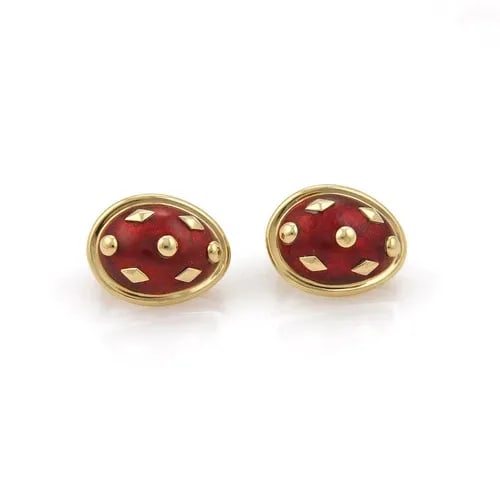 TIFFANY & CO. SCHLUMBERGER RED DOT LOZENGE ENAMEL EARRINGS (1 of 2)