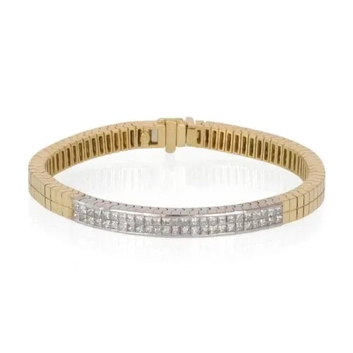 DIAMOND 18K GOLD BRACELET DOUBLE ROW CUBE LINK (1 of 2)