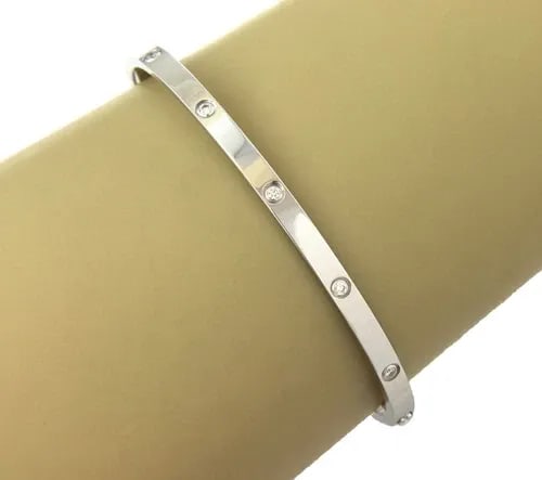 CARTIER LOVE DIAMOND 18K W/G SMALL MODEL BANGLE SIZE 18 W/SCREWDRIVER & PAPER (1 of 2)