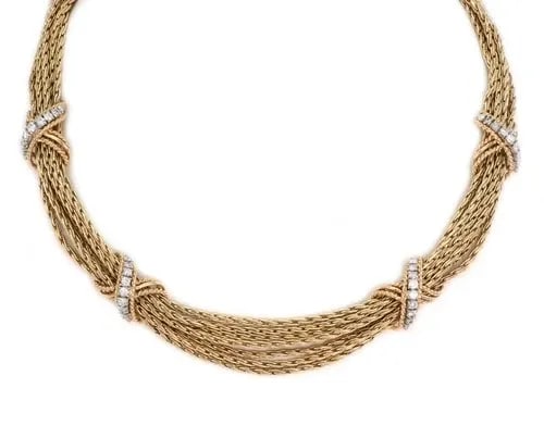 DIAMOND GOLD NECKLACE X DESIGN 14K YELLOW GOLD 7 CHAINS (1 of 2)