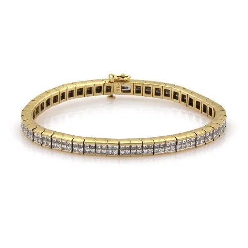 18K YELLOW GOLD 7 CARATS INVISIBLE SET DIAMOND CUBE LINK TENNIS BRACELET (1 of 2)