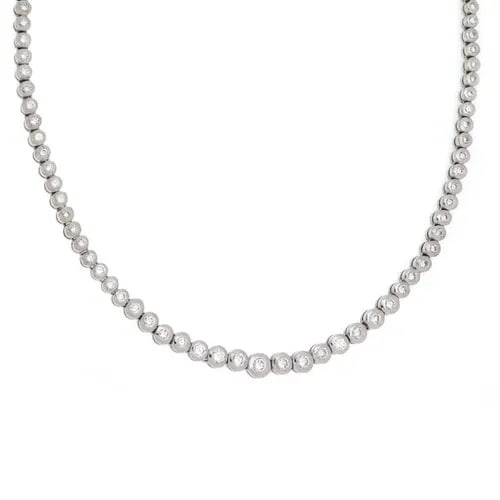 TENNIS NECKLACE PLATINUM 4.00 CARAT DIAMOND GRADUATED CENTER ETERNITY BEZEL SET: TENNIS NECKLACE PLATINUM 4.00 CARAT DIAMOND GRADUATED CENTER ETERNITY BEZEL SET 55274- 3.00 Carats Diamond 14k White Gold Graduated Prong Set Tennis Necklace Description This gorgeous diamond tennis n