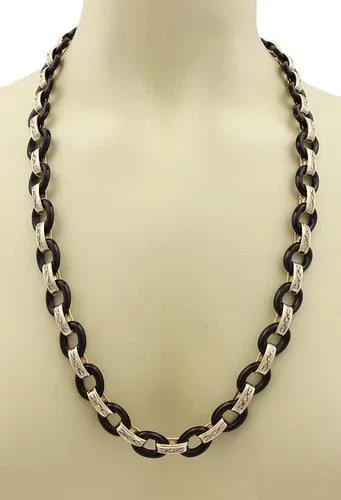 DIAMOND ONYX 14K NECKLACE TWO TONE OVAL LINK 28" LONG ELEGANT: DIAMOND ONYX 14K NECKLACE TWO TONE OVAL LINK 28" LONG ELEGANT Vintage 1.12ct Diamond Onyx 14k Two Tone Gold Oval Link Long Necklace 28" This beautiful vintage necklace is crafted from 14k yellow and w