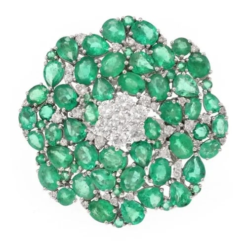 LARGE 12.10CT EMERALD DIAMOND 18K WHITE GOLD FLORAL RING SIZE 7 (1 of 2)