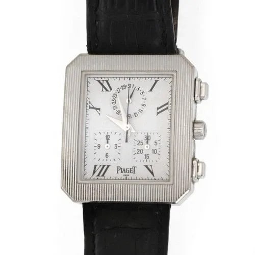 PIAGET WATCH PROTOCOLE 18K WHITE GOLD MEN'S CHRONOGRAPH LEATHER BAND #14254: PIAGET WATCH PROTOCOLE 18K WHITE GOLD MEN'S CHRONOGRAPH LEATHER BAND #14254 The Piaget Watch Protocol 18k White Gold Men's Chronograph with Leather Band #14254 is a sophisticated and stylish wristwatc