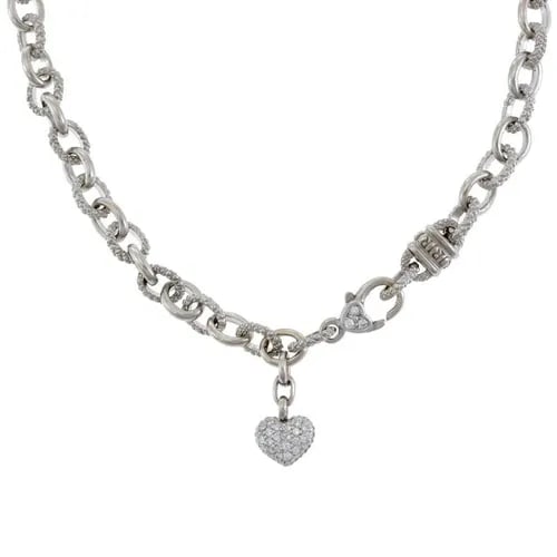 JUDITH RIPKA DIAMOND 18K WHITE GOLD HEART PENDANT OVAL LINK NECKLACE (1 of 2)