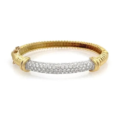 DIAMOND BANGLE 18K TWO TONE GOLD 6MM WIDE GROOVED HINGE (1 of 2)