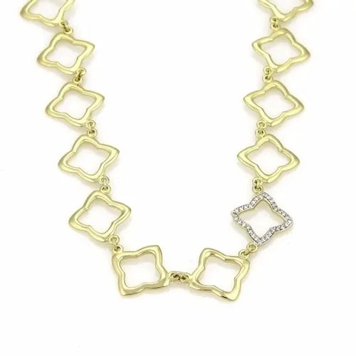 DAVID YURMAN QUATREFOIL GOLD NECKLACE DIAMOND LINK 18K YELLOW COLLAR STYLE: DAVID YURMAN QUATREFOIL GOLD NECKLACE DIAMOND LINK 18K YELLOW COLLAR STYLE The David Yurman Quatrefoil Gold Necklace is a stunning piece of fine jewelry featuring the unique quatrefoil links in yellow