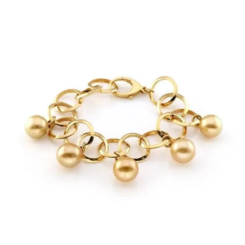 18K YELLOW GOLD 13MM SOUTH SEAS GOLD PEARL CHARMS CIRCLE LINK BRACELET (1 of 2)