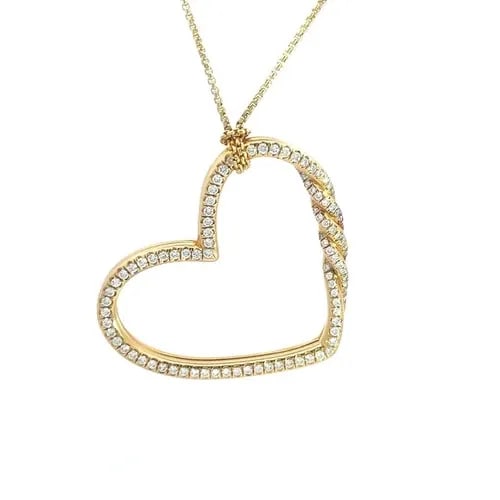 DAVID YURMAN CONTINUANCE GOLD NECKLACE DIAMOND HEART PENDANT LONG CHAIN: DAVID YURMAN CONTINUANCE GOLD NECKLACE DIAMOND HEART PENDANT LONG CHAIN This David Yurman large open-heart necklace with diamonds around the frame is a stunning piece of fine jewelry. The 18K yellow g
