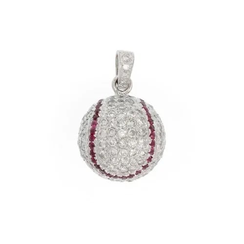 DIAMOND RUBY BASEBALL CHARM GORGEOUS 6.50CPENDANT 14K WHITE GOLD: DIAMOND RUBY BASEBALL CHARM GORGEOUS 6.50CPENDANT 14K WHITE GOLD Gorgeous 6.50ct Diamond Ruby 14k White Gold Baseball Charm Pendant Description This is a stunning pendant, iconic in its design featuri