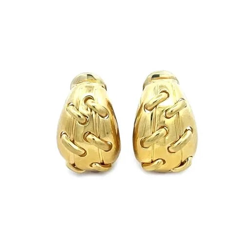 70414 TIFFANY & CO. VINTAGE GOLD EARRINGS 18K YELLOW HUGGIE LACED DESIGN (1 of 2)