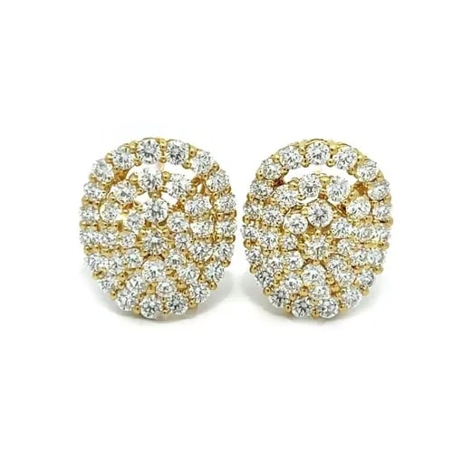 LEO PIZZO EARRINGS DIAMOND 18K YELLOW GOLD 3.50CT 3 ROWS OVAL HUGGIE: LEO PIZZO EARRINGS DIAMOND 18K YELLOW GOLD 3.50CT 3 ROWS OVAL HUGGIE This charming pair of earrings are by designer Leo Pizzo, they are crafted from 18k yellow gold featuring triple tier oval frame al