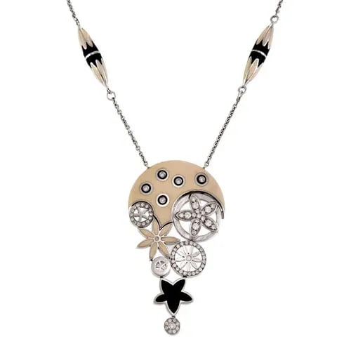 LA NOUVELLE BAGUE 1CT DIAMOND ENAMEL 18K WHITE GOLD 925 SILVER FLORAL NECKLACE (1 of 2)