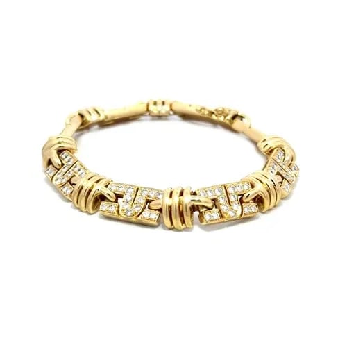 DIAMOND GOLD BRACELET 18K YELLOW GEOMETRIC STYLE LINKS (1 of 2)