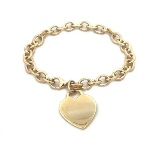 TIFFANY & CO. GOLD BRACELET 18K YELLOW HEART CHARM OVAL CHAIN LINK STYLE (1 of 2)