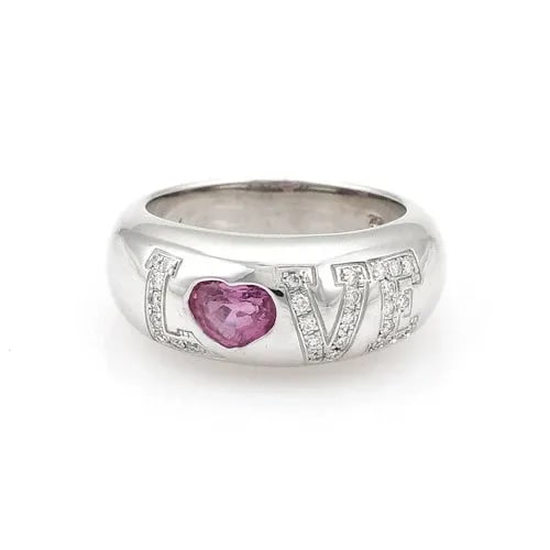 CHOPARD 18K DIAMOND GEMSTONE RING WIDE WHITE GOLD DOME LOVE BAND (1 of 2)