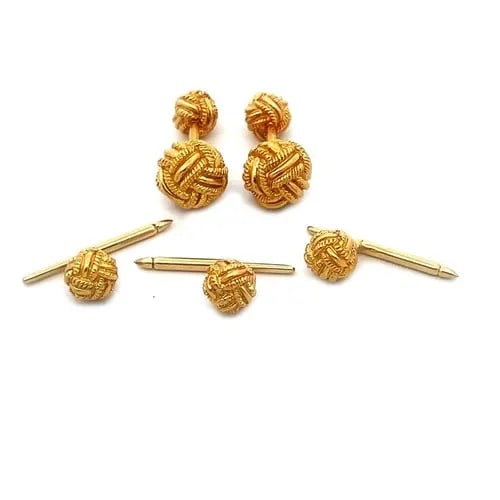TIFFANY & CO SCHLUMBERGER GOLD CUFFLINK STUD SET 18K YELLOW ROPE KNOT STYLE (1 of 2)