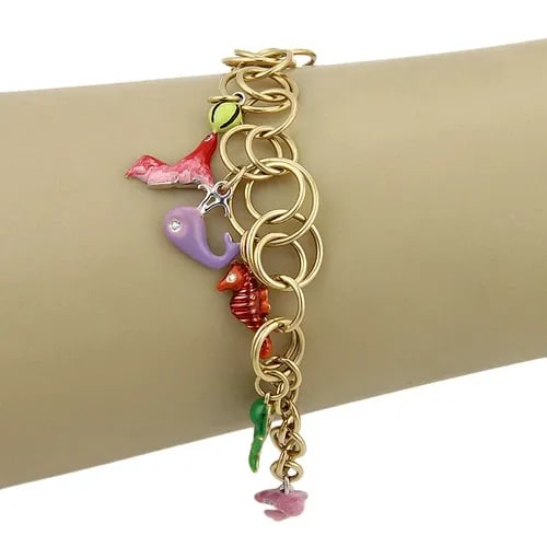 ROBERTA PORRATI GOLD BRACELET BABY 18K YELLOW SEA LIFE CHARM BRACELET NEW (1 of 2)