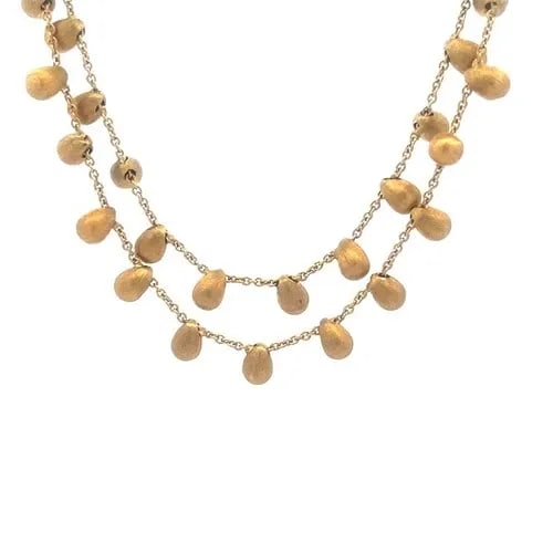MARCO BICEGO SIVIGLIA GOLD NECKLACE 18K YELLOW DOUBLE STRAND BEADED: The Marco Bicego Siviglia Gold Necklace is a stunning piece of fine jewelry crafted in 18k yellow gold. Featuring a double strand oval link chain with satin finish beads attached to the chain. This ne