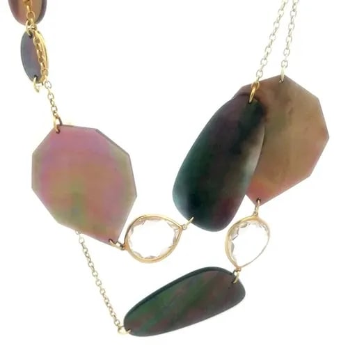 IPPOLITA ROCK CANDY GOLD NECKLACE 18K YELLOW MOP ABALONE STATION LONG CHAIN: IPPOLITA ROCK CANDY GOLD NECKLACE 18K YELLOW MOP ABALONE STATION LONG CHAIN From the Rock Candy Collection by Ippolita, this long 18k yellow gold chain with gemstone station is a stunning piece that m