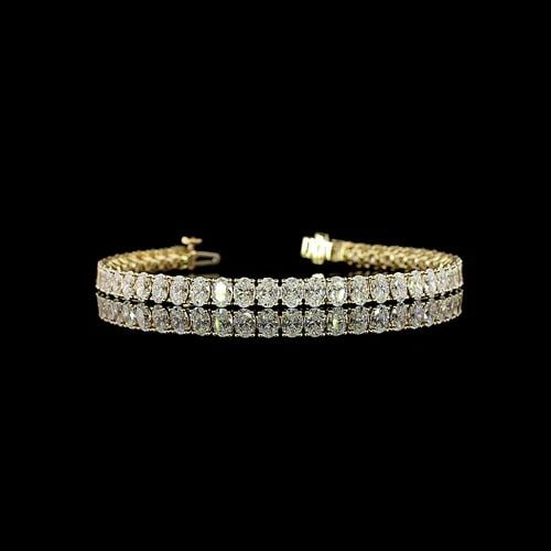 LAB-GROWN 9.75 CARAT OVAL E-F-VS+ DIAMOND 14K YELLOW GOLD TENNIS BRACELET (1 of 2)