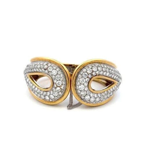 VINTAGE 18K TWO TONE GOLD BANGLE BRACELET WITH 20.7 CARAT ROUND G-VS DIAMONDS (1 of 2)