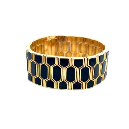 VINTAGE 156.00 GRAMS ONYX 18 KARAT YELLOW GOLD LINK BRACELET (1 of 2)